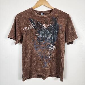 First Wave Y2K Grunge Core Brown Earth Tone Graphic Tee Size 10/12 Skater Retro
